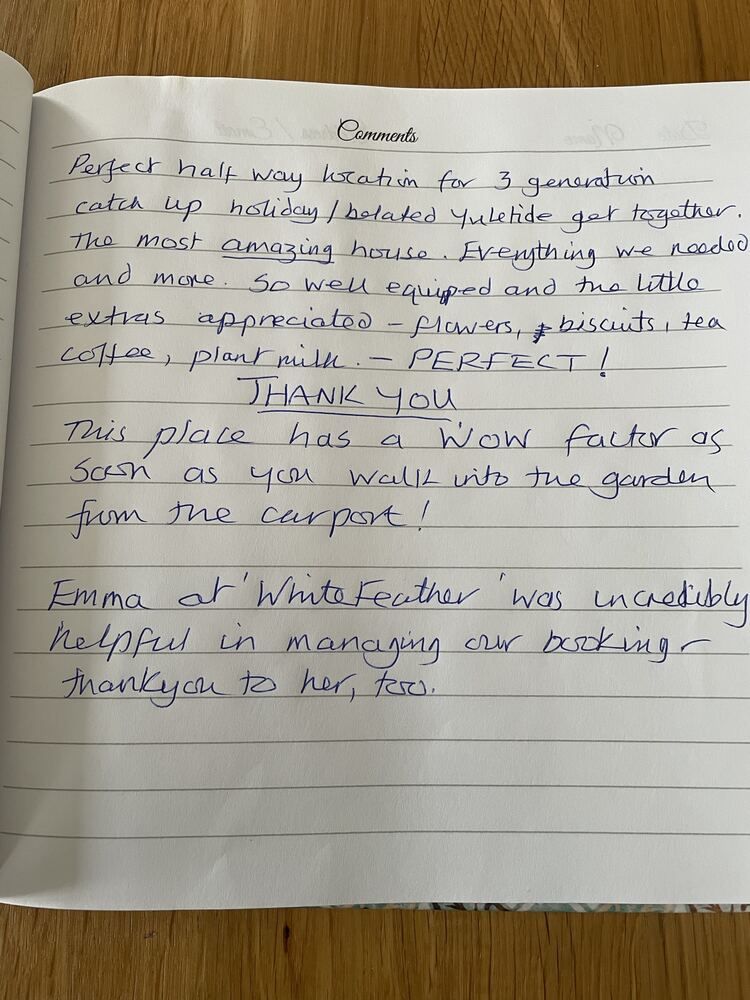 A handwritten page from the cottage guest book