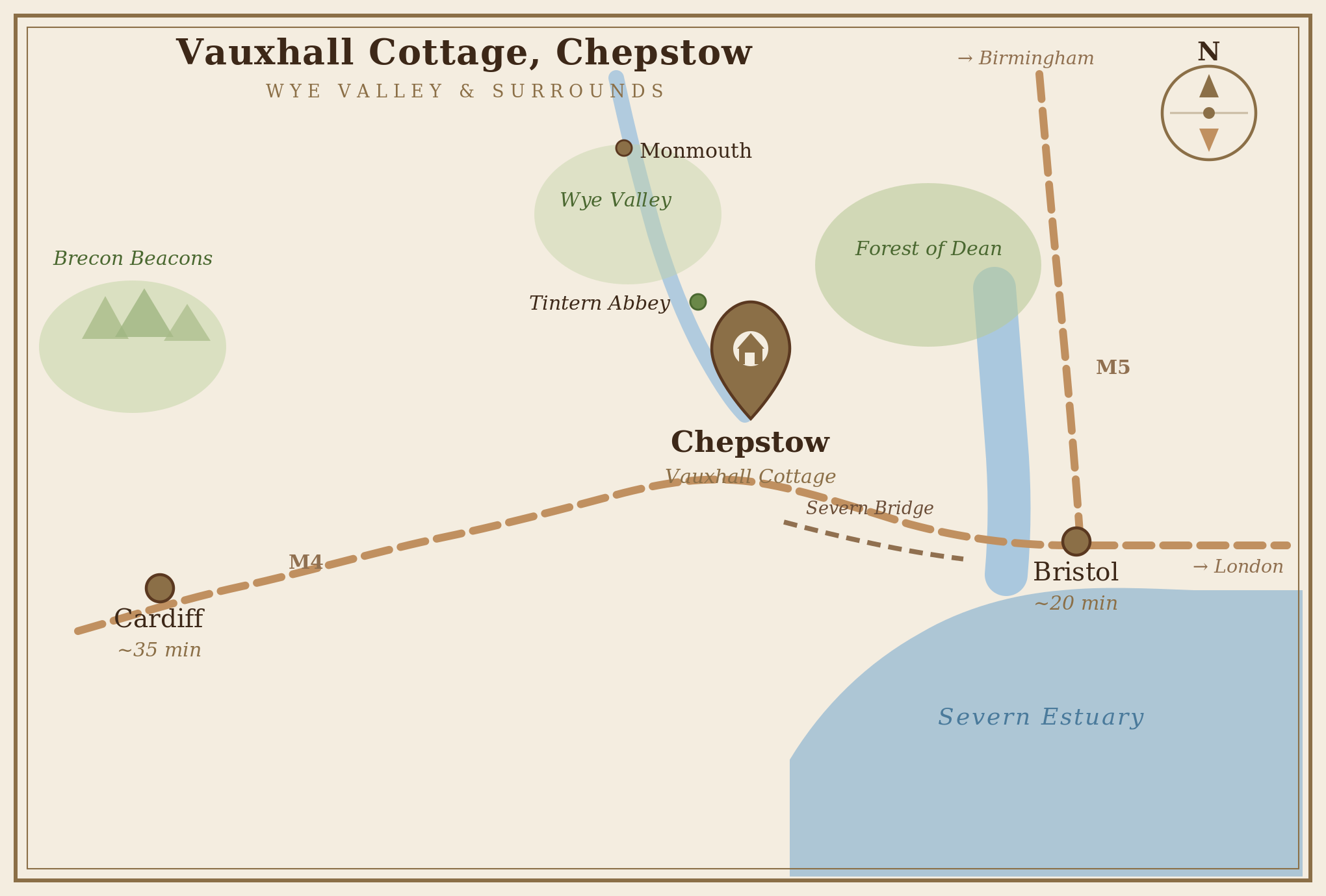 Map showing Vauxhall Cottage location in Chepstow, Wye Valley